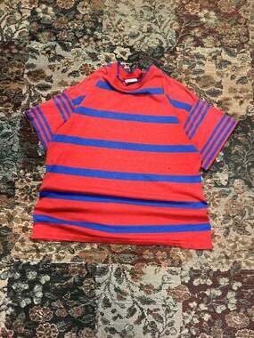 Vintage 90s Wrangler Horizontal Striped Mock Neck T-Shirt made in USA